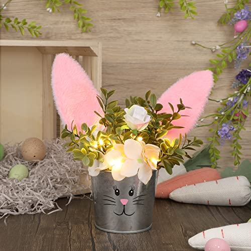 Prsildan Easter Decorations Artificial Flower With Bunny Ear, Lighted Easter Table Decor Bunny Flowers, Easter Tabletop Decorations For Home Table Mantle Office Spring Party #TOP4