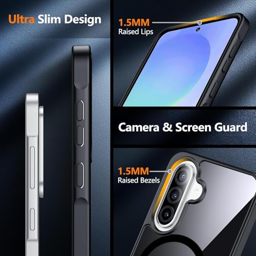 Image of DIZORO Compatible Samsung Galaxy A37 5g Case,Compatible with MagSafe, Non Yellow Military-Grade Drop Protection & Hard PC Back Cover Slim Transparent Anti-Scratch Shockproof Phone Case - Black