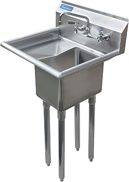 AmGood Stainless Steel Prep & Utility Sink | 304 Stainless Steel | Restaurant, Kitchen, Laundry, Garage | NSF Bowl Size 10"x14"x10" + Faucet + Left Drainboards