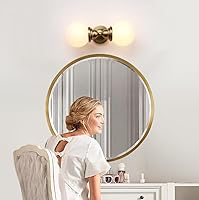 Vista 2 de Pathson Milk White Glass Wall Sconces Lighting, 2 Lights Industrial Wall Vanity Light Fixtures Brass Finish, Vintage Wall Sconce Lamp for Bathroom