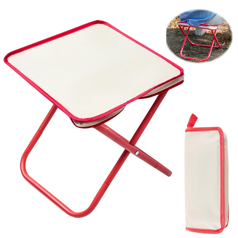 Taboret kempingowy, 27 cm, przenośny, składany, stabilny, lekki, udźwig do 220 P, na podróż, wędrówki, do ogrodu, wędkowania, na plażę (czerwony)