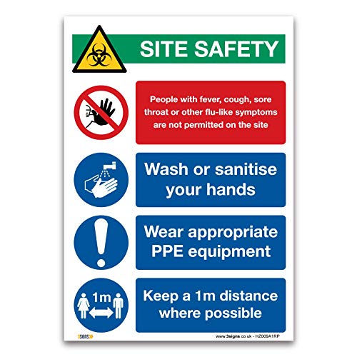 Image of Social distancing Site Safey Sign, 1mm Rigid Plastic Sign, Mandatory Virus Protection Safety, Business Essential Signs (A1 841x594mm)