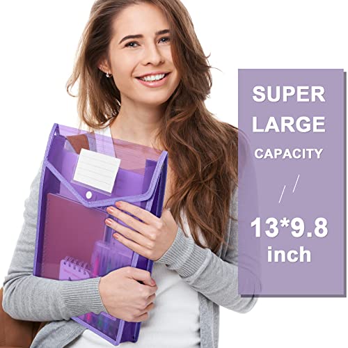 10 Pieces Plastic File Folders Envelope Expanding File Wallet Organizer Documents Folder With Snap Closure And Pocket, A4 Size Waterproof Transparent File Pouch For School (Vertical, Assorted Color) #TOP5