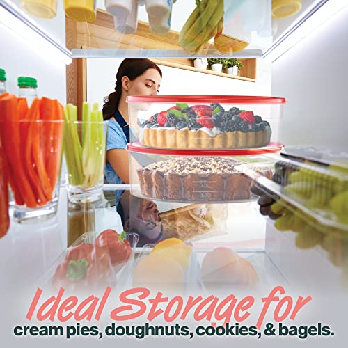 Pie Carrier Cake Storage Clear Container With Red Lid | 10.5" Large Round Plastic Cupcake Cheesecake Muffin Flan Cookie Tortilla Holder Storage Containers Airtight | Pie Keeper Transport Container #TOP5