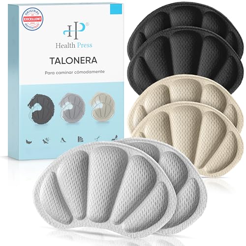 Health Press Almofadas de salto premium - 3 pares de inserções para sapatos em preto, cinzento, bege, protetores antiderrapantes para calçado solto