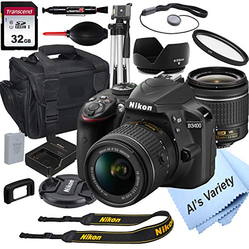 Nikon D3400 DSLR Camera with 18-55mm VR Lens + 32GB Card, Tripod, Case, and More (18pc Bundle)...