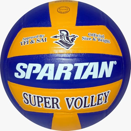 Image of Original Spartan Super Volley Volleyball, Leather-Pasted Rubber Moulded, Blue and Yellow, Size 4, 18-Panel, Waterproof, Lightweight Sold by Spartan Sports Corporation