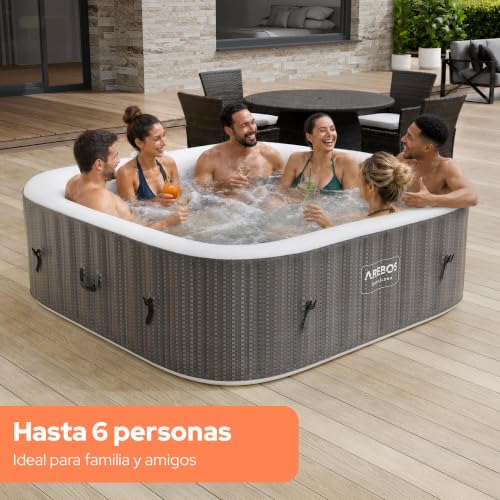 Miniatura 5 de Arebos Spa Hidromasaje 2400w Piscina Exterior Para 6 Personas 185x185cm 130 Chorros De Masaje 910 L Con Calefacción Función De Inflado Pulsando Un Botón Incl. Cubierta Bubble Spa Welln
