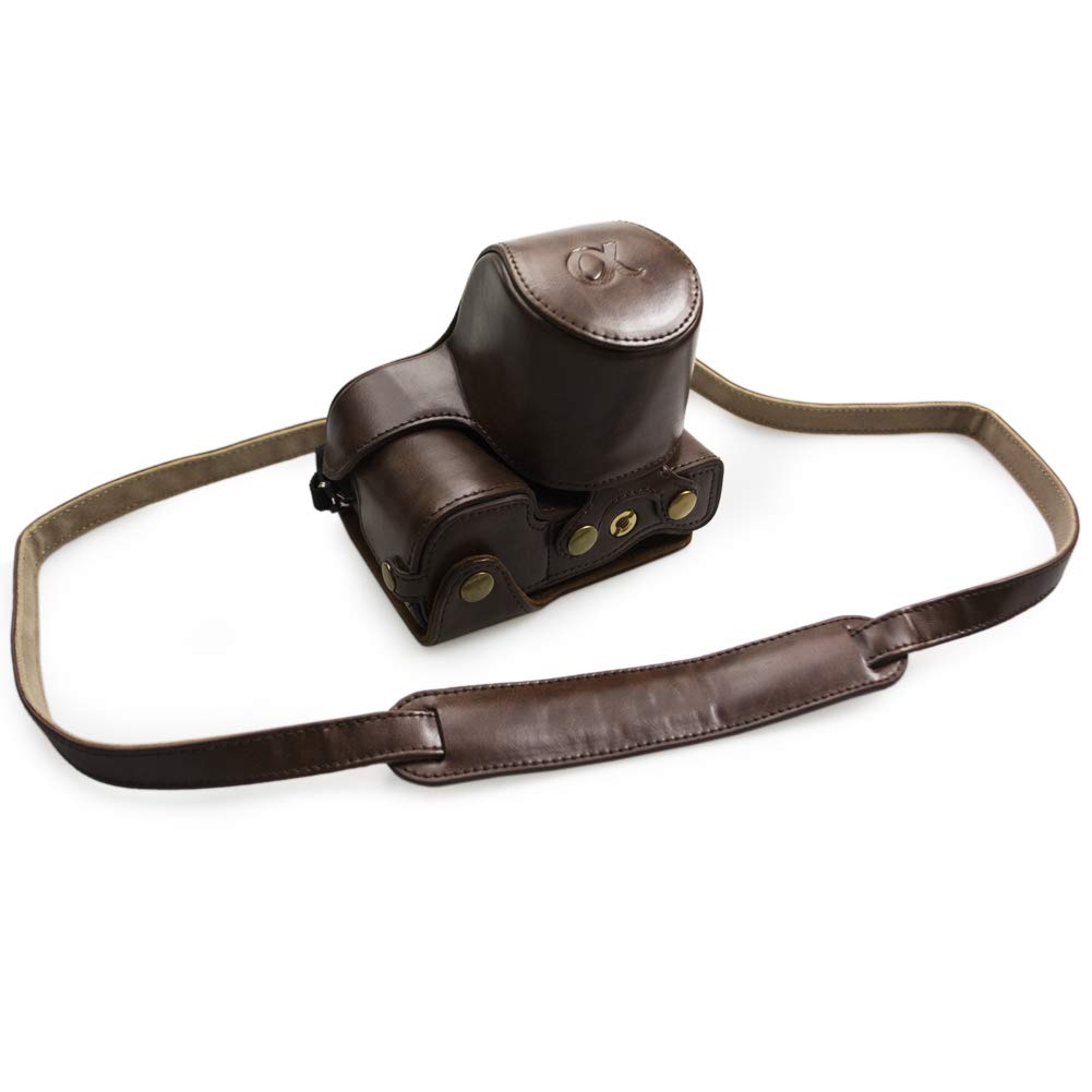 kinokoo Housse pour Sony A6400, étui de Protection en Cuir PU Compatible avec appareils Photo numériques Sony Alpha 6400, A6100, A6000 et A6300 avec Objectif 16-50 mm et bandoulière réglable - Café