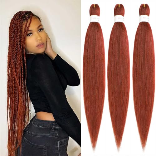 Xtrend 30 Inch EZ Braids 3Packs Copper Red Pre-Stretched Easy Braiding Hair Extensions for Box Braids Hair Hot Water Setting Braiding Synthetic Fiber Hair Extensions (3Packs,350#)