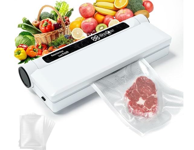 Sigillatrice sottovuoto, macchina sottovuoto completamente automatica per il risparmio di alimenti con 20 sacchetti per la conservazione degli alimenti, display digitale, super potenza di aspirazione,