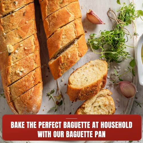 Kitessensu Nonstick Baguette Pans For French Bread Baking, Perforated 2 Loaves Baguettes Bakery Tray, 15" X 6.3", Silver #TOP5