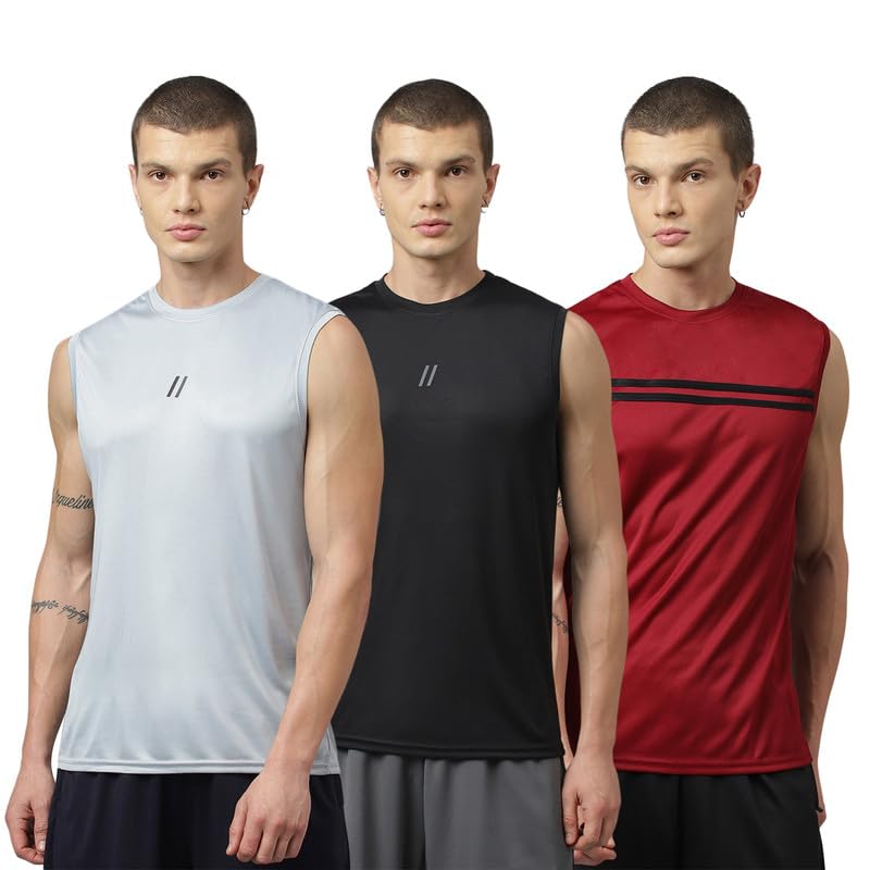 ATICX Men's Slim Fit Polyester Sleeveless T Shirt - Sando Top Tank Muscle Tee for Sports, Gym, Running