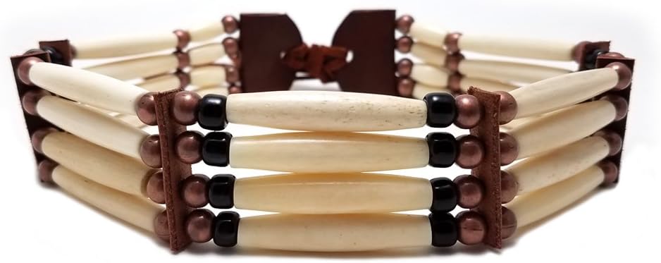 Handmade Antiqued Traditional 4 Row Buffalo Bone Hairpipe Tribal Choker Necklace