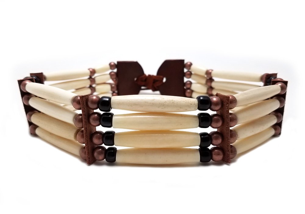 Handmade Antiqued Traditional 4 Row Buffalo Bone Hairpipe Tribal Choker Necklace