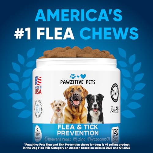 Image of Chewable Flea and Tick Prevention for Dogs - 120 Soft Chews Made in USA - Oral Flea and Tick Control Pills for Small, Medium, Large Dogs and Puppies - Skin and Coat Supplement Treats for All Breeds