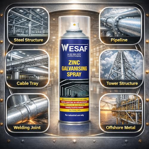 Image of Wesaf Zinc Spray 493ml /350g | Zinc Spray Galvanized Paint for Bright Silver Coating on Metal Surface | Anti-Corrosion and Weather Resistance for All Types of Metal Surface (Grade - 5060)