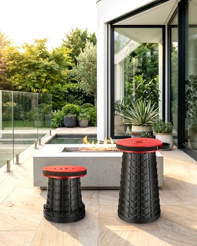 Image of imodomio Height Adjustable Camping Stool - Wide Seat Portable Folding Chair - Compact Portable Chair for Adults, Collapsible Stool Seat for Fishing, Camping, Hunting, Patio & Outdoor (RED)