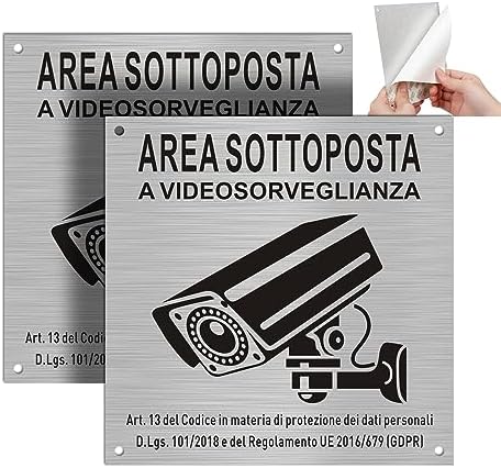 Cartelli Videosorveglianza Alluminio Cartello Area Videosorvegliata In Alluminio 20x30cm - 2 Pezzi Con Avviso GDPR Cartelli Proprietà Privata - Foto 4