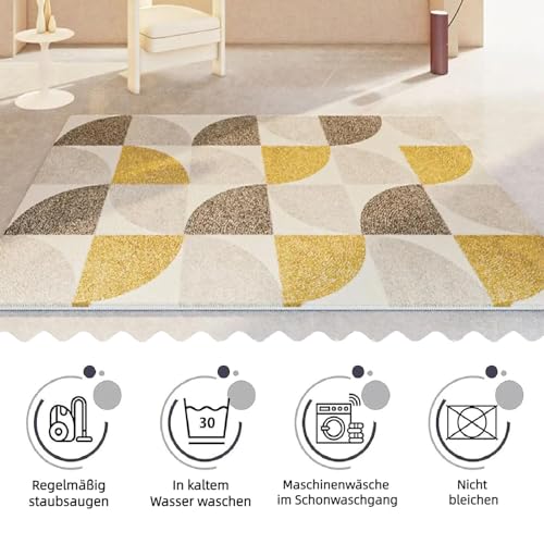 Tapis moderne géométrique jaune et beige 150x180 cm lavable