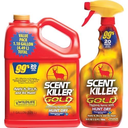 Wildlife Research Center Scent Killer Gold Spray – Hunting Scent Eliminator with Hunt Dry Technology – Odor Prevention & Maximum Performance After Drying – Deer & Elk (Gallon Combo)