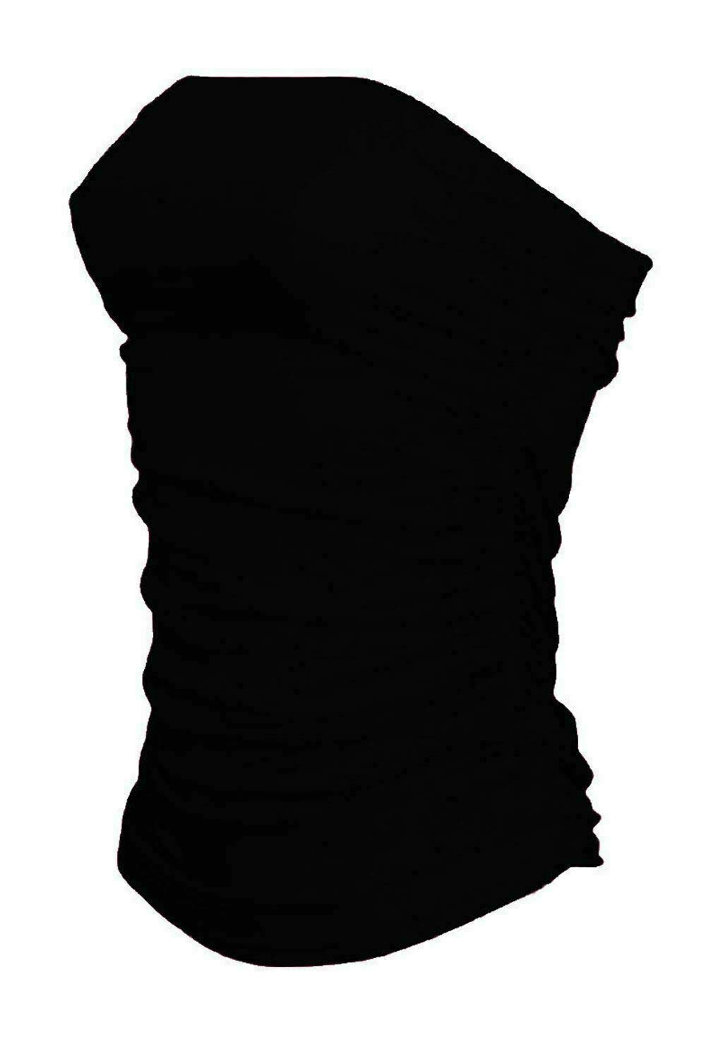 Womens Plain Black Bandeau Strapless Ladies Boob Tube Top Ruched Bandeau Boobtube Vest Top (Black UK 16-18)