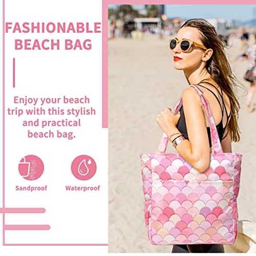 Image of Kasqo Beach Tote Bag for Women, 22L Waterproof Sandproof Medium Packable Travel Bag with Zipper for Pool Gym Shopping