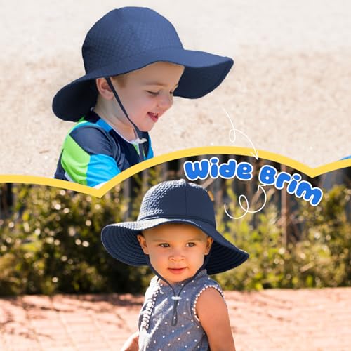 Image of HONGTEYA Baby Sun Hat Toddler Girl Beach Hat Sun Protection Adjustable Outdoor Summer Wide Brim Bucket Hat for Infant Kids