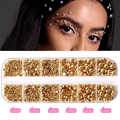 Rodaky 2000Pcs Ab Gold Half Pearls For Crafts,Flatback Half Round Pearl For Nails,6 Sizes Ab Gold Pearl Beads Rhinestones For Nails Art Design Diy Crafts Jewelry Making Clothe Shoes Decoration #TOP1