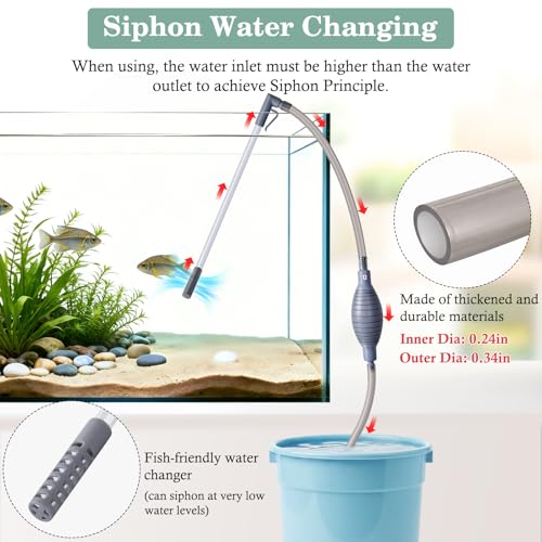 AOZU 3-in-1 Aquarium Vacuum Gravel Cleaner, Adjustable Fish Tank Siphon Cleaner, Aquarium Water Changer and Sand Washer Kit with Hand Siphon Hose & Extension Tube — view 5