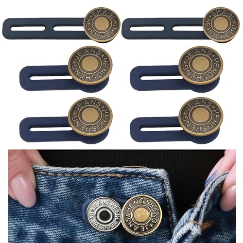 4PCS Single-Hole Button Extender+2PCS Double-Hole Button Extender Waistband Expander Set Waistband Stretcher Durable Jeans Waist Expander for Jeans Skirts Trousers No-Sewing Reusable Adjustable