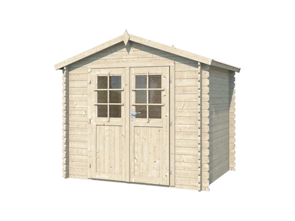 Gartenhaus | Gerätehaus | Holz Blockbohlenhaus CA2870 | Wandstärke: 28 mm | naturbelassenes Holz | BTH 260 x 198 x 225 cm | Doppelflügeltür | Satteldach