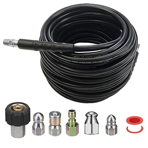 Flash Sale TIESAN Sewer Jetter Kit 100FT for Pressure Washer, 1/4 Inch NPT, Corner, Rotating and Button Nose Sewer Jetting Nozzle Spanner Waterproof Tape Pearl Corsage Pin