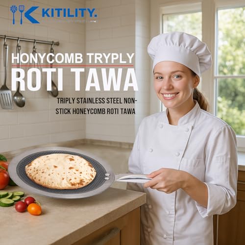 Image of Steels Hexa Comb Roti Tawa 28cm - 2.5mm Thick Triply Non-Stick Flat Pan for Rotis & Chapatis | Compatible with All Cooktops Including Gas & Induction | Durable Premium Design,Capacity 0.54ltr