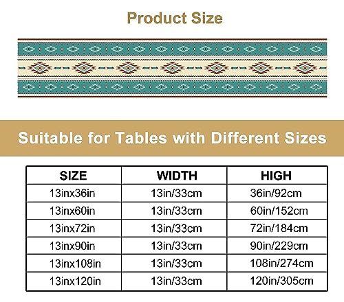 Image of Aztec Table Runner,Ethnic Southwestern Mexican Native Indian Green Pattern Retro Table Decor Kitchen Dining Room Party Decor 13x36 inch