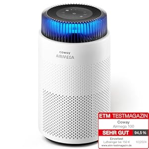 COWAY Luftreiniger Allergiker, Superleiser Schlafmodus, Stimmungslicht, Entfernt 99,999% der schädlichen Partikel bis zu 0,01 µm, für Allergie (ECARF Siegel) Staub Pollen, CADR 244m³/h – Airmega 100