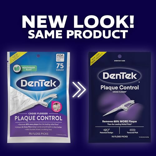 Image of DenTek Plaque Control Floss Picks, X-Shaped Cross Flosser Dental Flossers, Easy Reach Teeth Cleaning, Plaque Removal, Oral Care, 75 Count (Pack of 1)