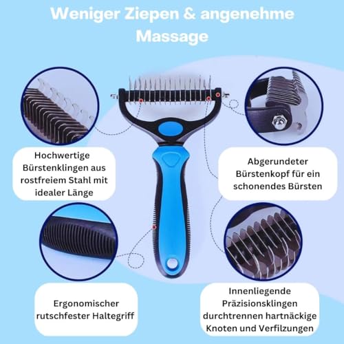 Tiertastisch Hundebürste & Katzenbürste für Mittel-& Langhaar, Unterwollkamm zur Entfernung von Unterwolle und Verfilzungen, Deckhaarschutz und Massageeffekt, Fellhaarbürste zur Enthaarung