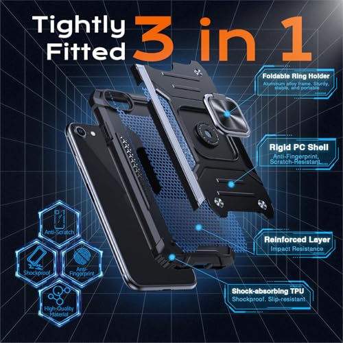 Image of Anqrp Heavy Duty Case for iPhone 6 /7 /8 /SE /SE2 Case with Enhanced Ring Holder Grip Stand, Military Grade Shockproof Rugged Drop Protective Silicone Hard Slim iPhone SE Phone Case Cover, Matte Black