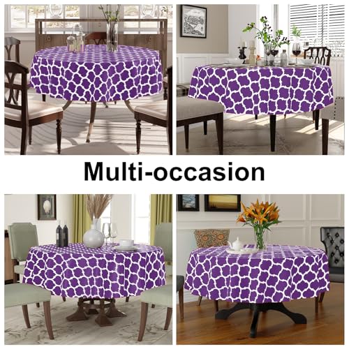 Image of Smiry Round Table Cloth, Flannel Backed Vinyl Tablecloth, 60 inch Round | Waterproof Plastic Tablecloths, Wipeable Table Cover for Dining, Indoor and Outdoor (Purple)