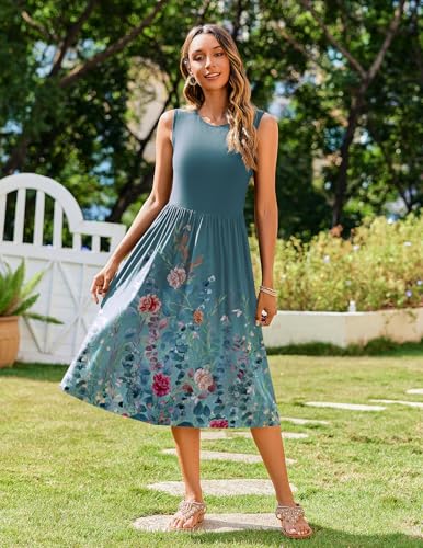Image of Zeagoo Women's Summer Tank Midi Dress with Pockets Floral Sleeveless A-Line Casual Loose T-Shirt Dresses Beach Sundress 2026