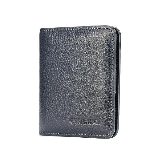 mens zipper leather rfid blocking wallet Portable mini wallet with multiple card slots for banknotes (Bluish grey)4