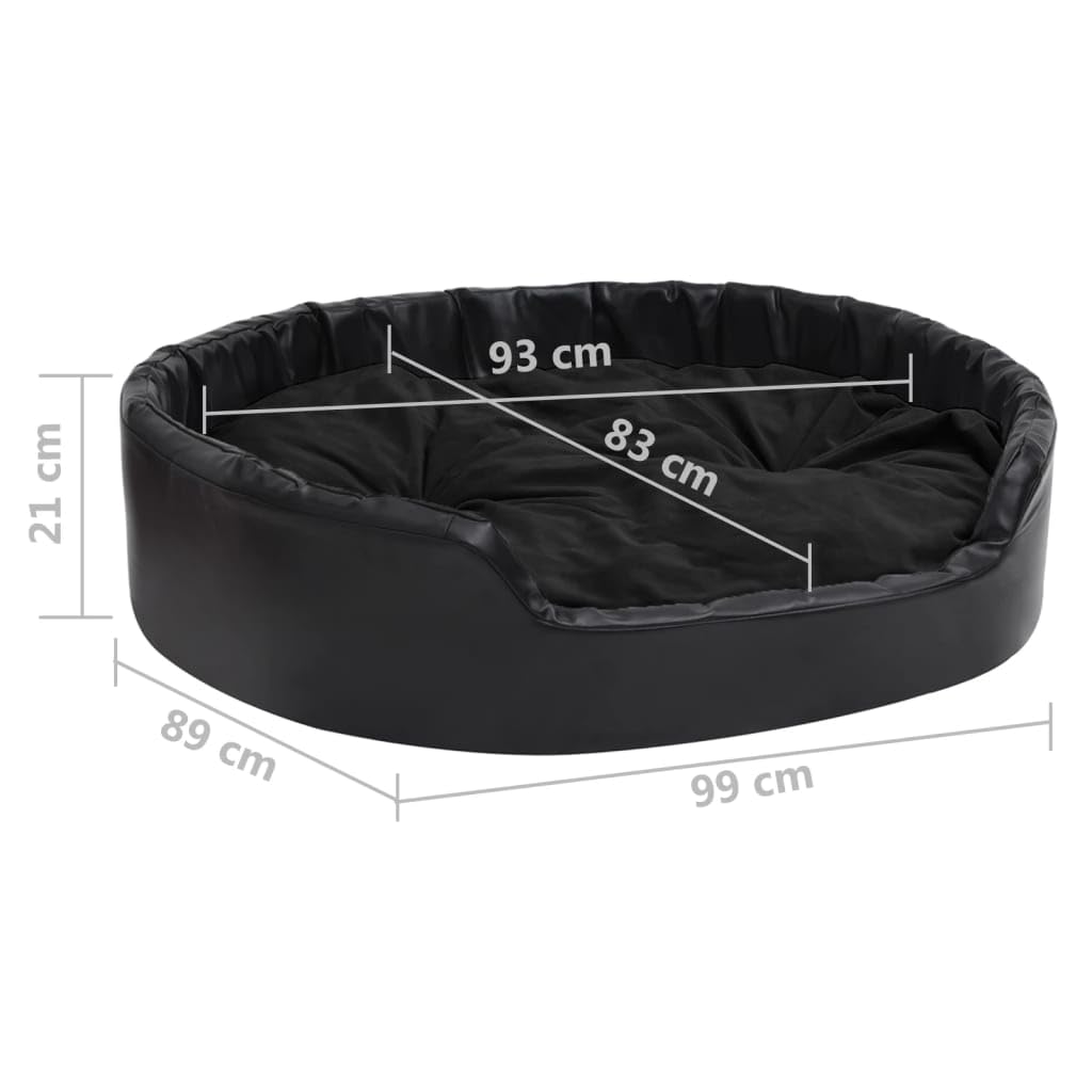 Générique Gepolstertes Hundesofa aus schwarzem Kunstleder und weichem Plüsch, Bett 99 x 89 x 21 cm, mit rutschfestem Kissen und waschbarem Bezug mit Reißverschluss, ideal für Katzen und kleine Tiere