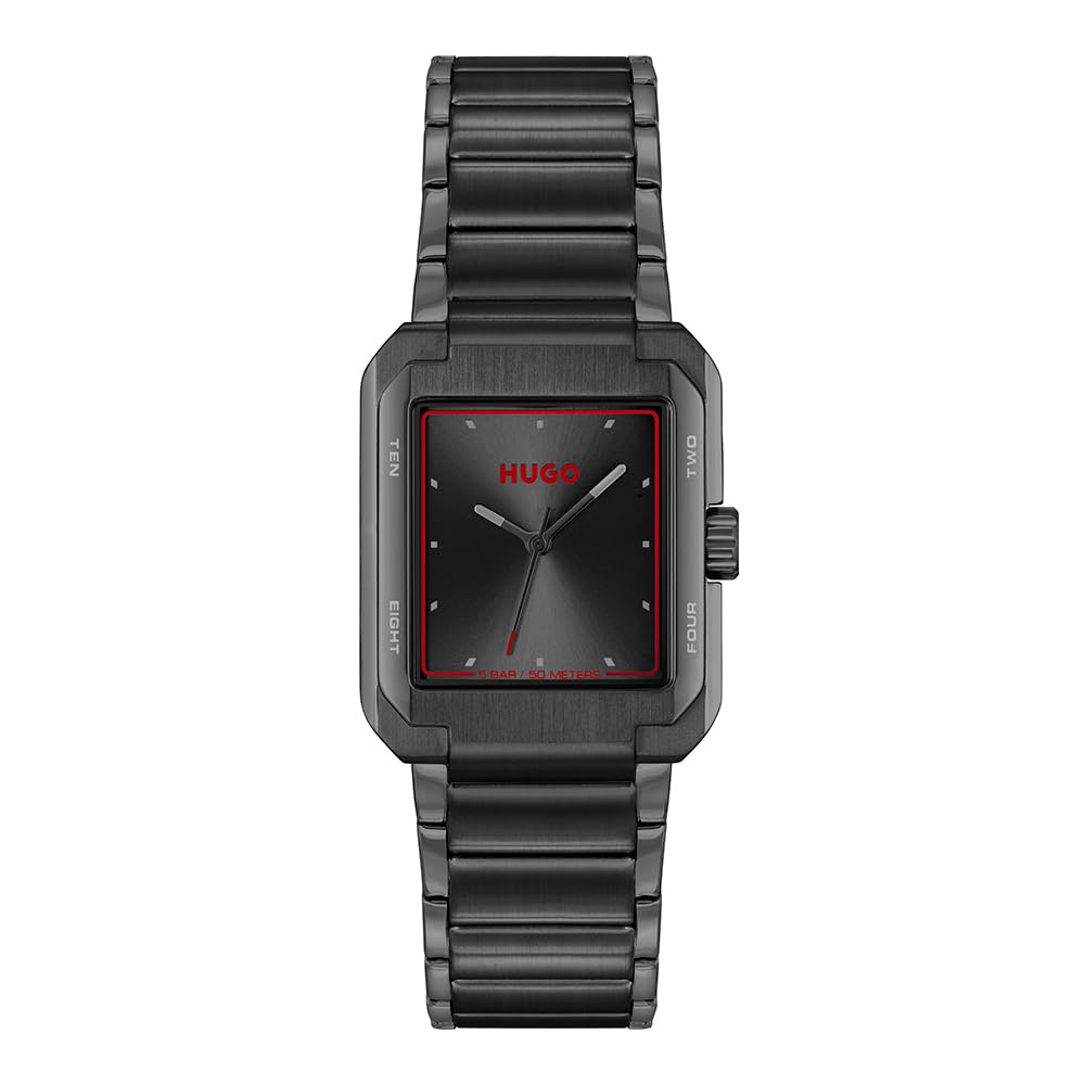 HUGO Three Hand Quartz Movement Watch for Men #Thrive Analog Collection with Black Stainless Steel Bracelet - 1530383