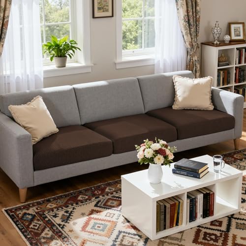 Image of CHUN YI 3 Piece Couch Cushion Covers for XL-Sofa Seat Slipcovers Suitable with Spandex Jacquard Washable Fabric (3 Piece XL-Sofa Cushion Covers, Chocolate)