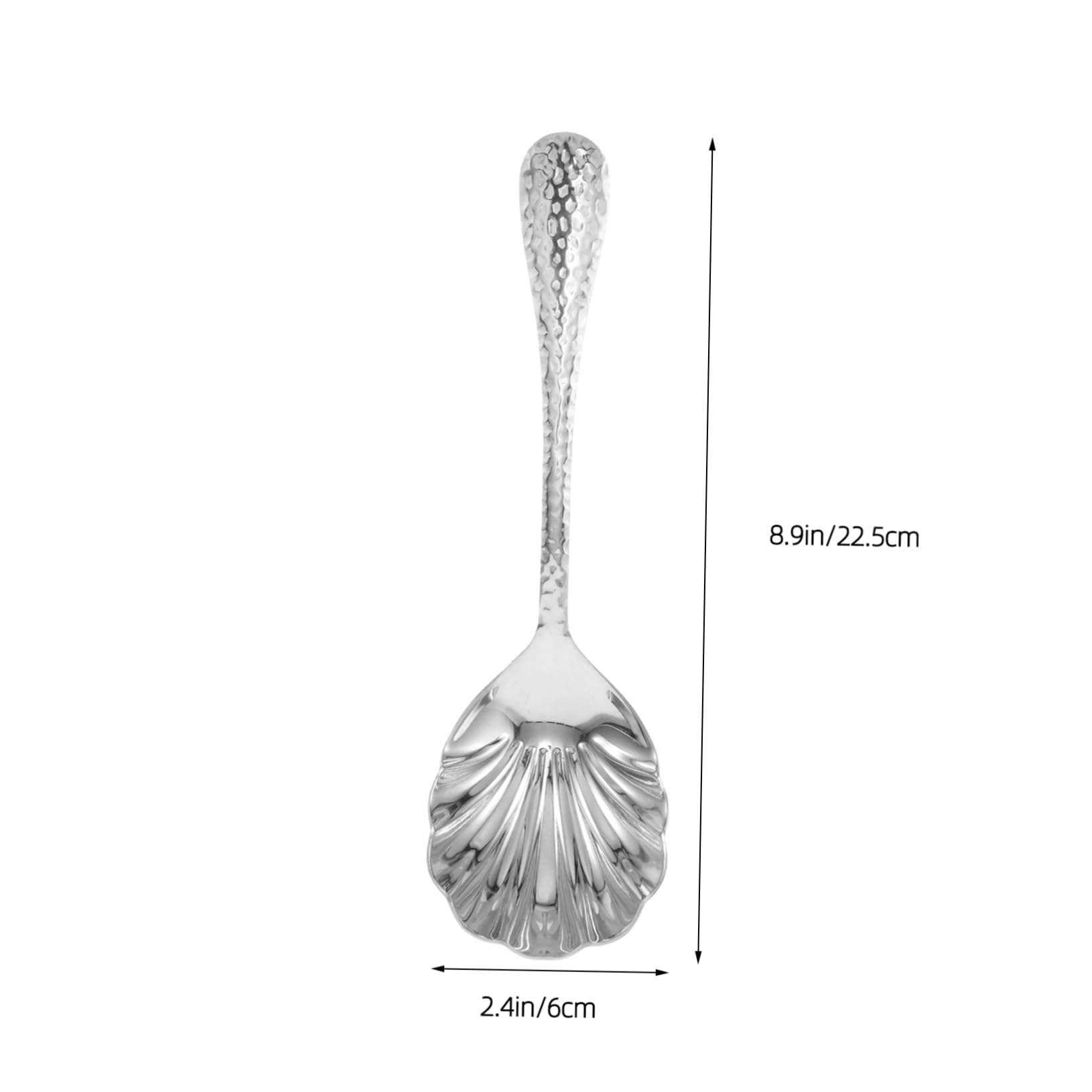 GRIRIW Heavy Duty Kitchen Serving Spoon Large Hammered Steel Design Shell Pattern Multifunctional Utensil for Mixing Serving