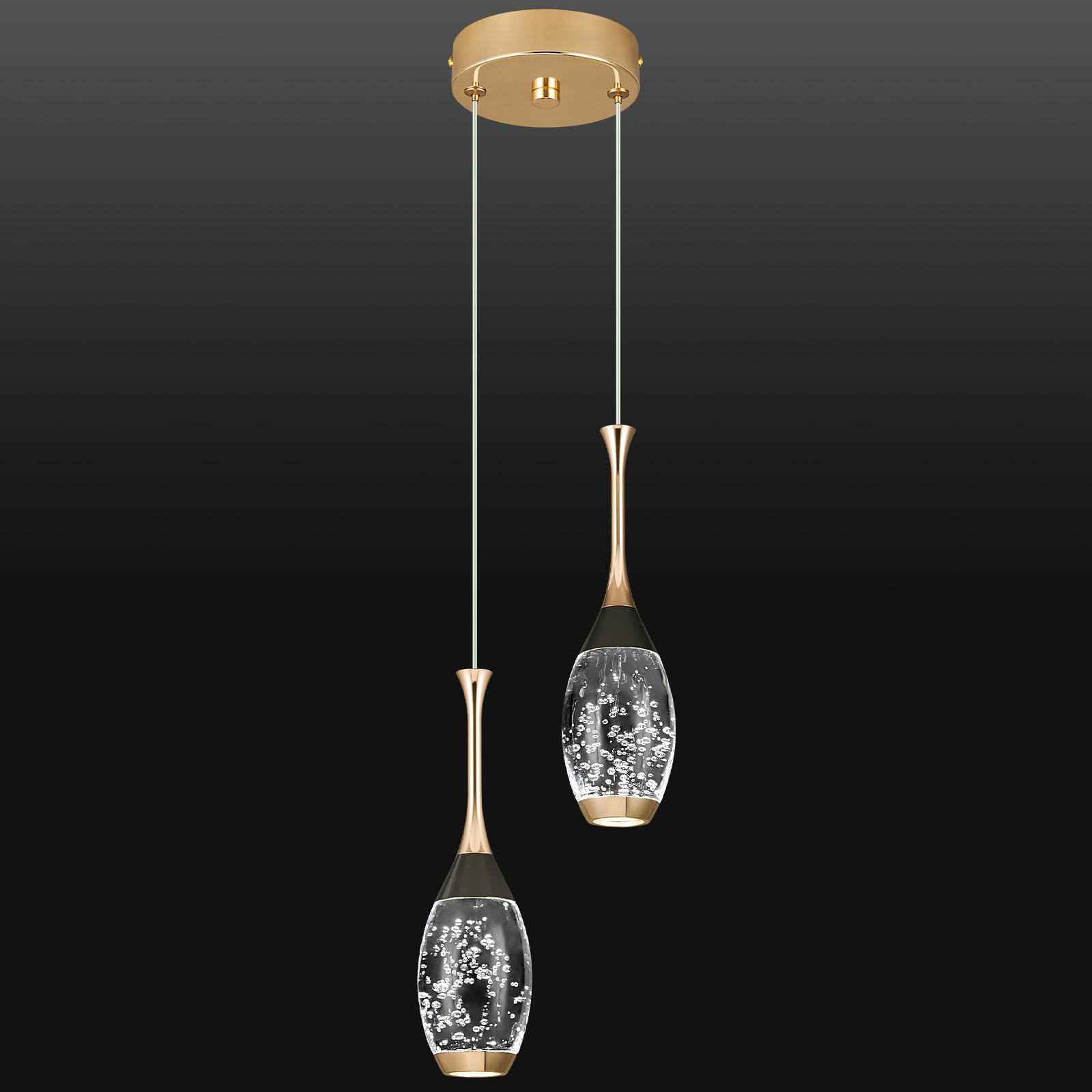 Photo 1 of BBLLWJ Modern Black Gold Pendant Light Dimmable LED Ceiling Light Fixtures Mini Teardrop Crystal Pendant Lighting for Kitchen Island Bedroom Hallway Entryway (2 Light?Champagne Gold)