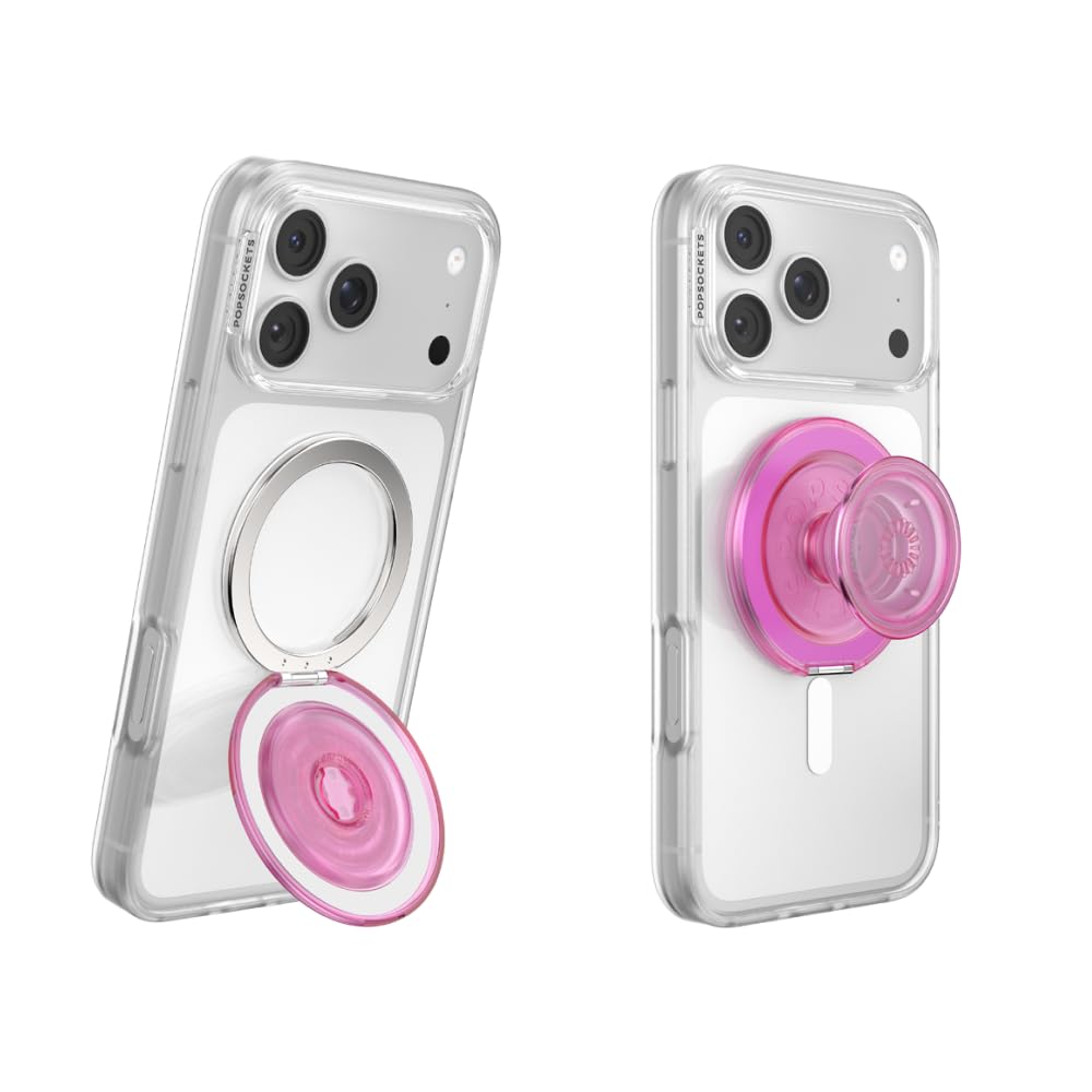 PopSockets Kick-Out Grip per MagSafe, cavalletto regolabile per ritratto o orizzontale, supporto magnetico - trasparente rosa chiaro