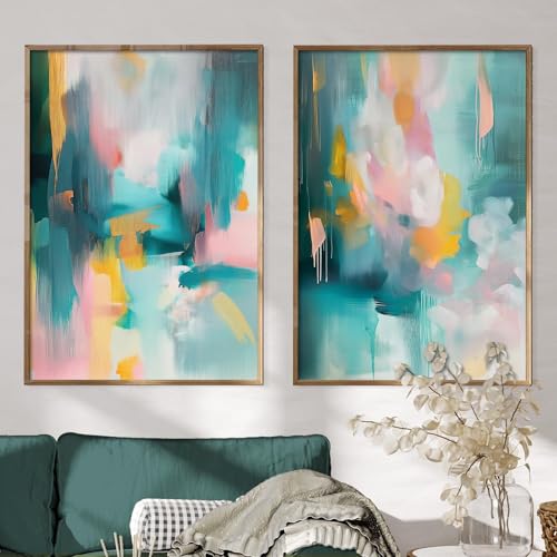 Colorful Abstract Wall Art Orange And Teal Abstract Painting Colorful Abstract Prints Color Block Art Colorful Abstract Prints Pastel Green Poster Abstract Oil Painting On Canvas 16x24inchx2 Frameless