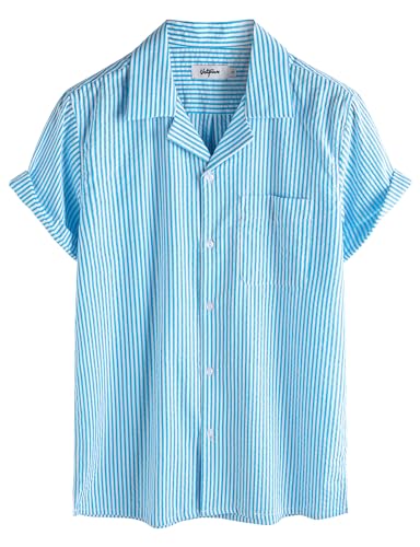 Image of VATPAVE Mens Striped Summer Shirt Casual Button Down Short Sleeve Beach Shirts Cotton Shirts for Men
